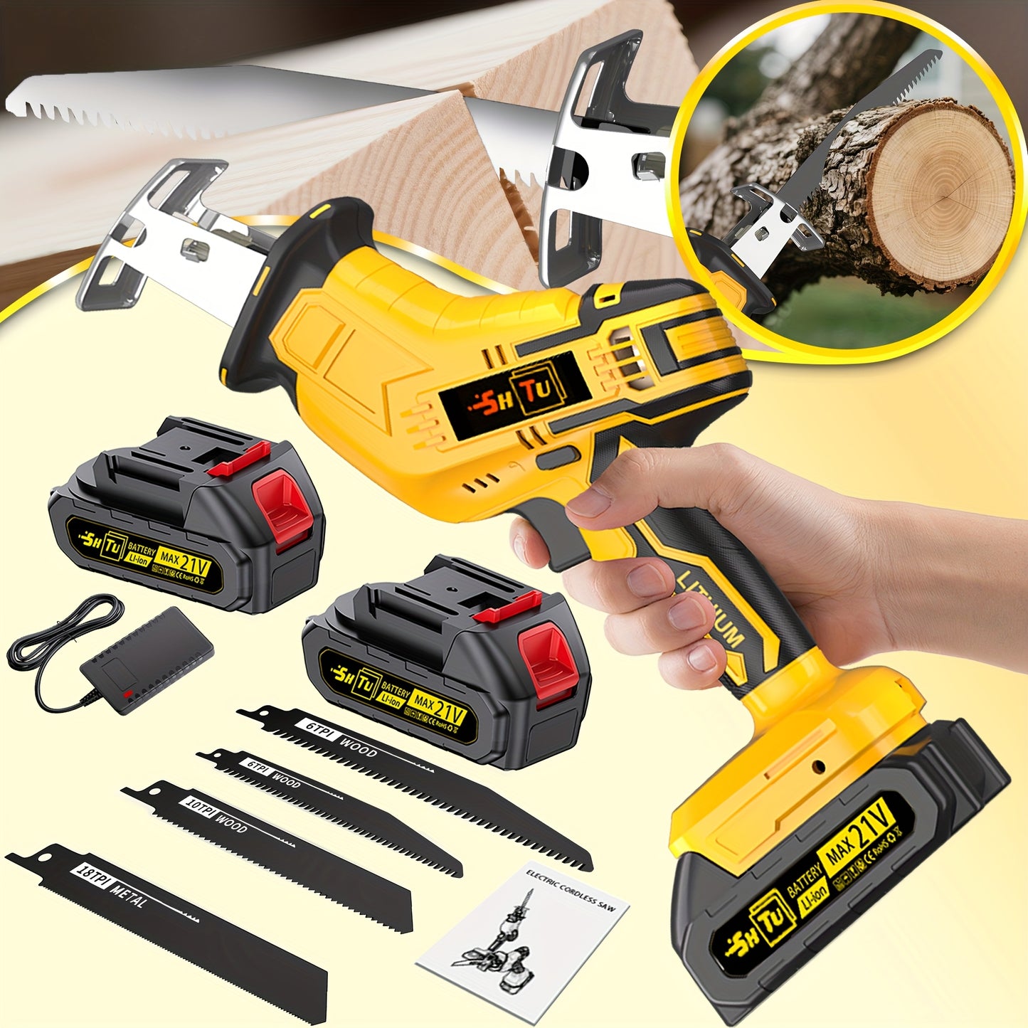 2025 Newly Upgraded Wireless Rotary Saw And Electric Reciprocating Saw in 2025, Equipped with Blade Set And Wood/Metal/Pvc Cutting Charger, And Featuring Multiple Safety Functions, Including a Safety Lock for Multi-Purpose Cu