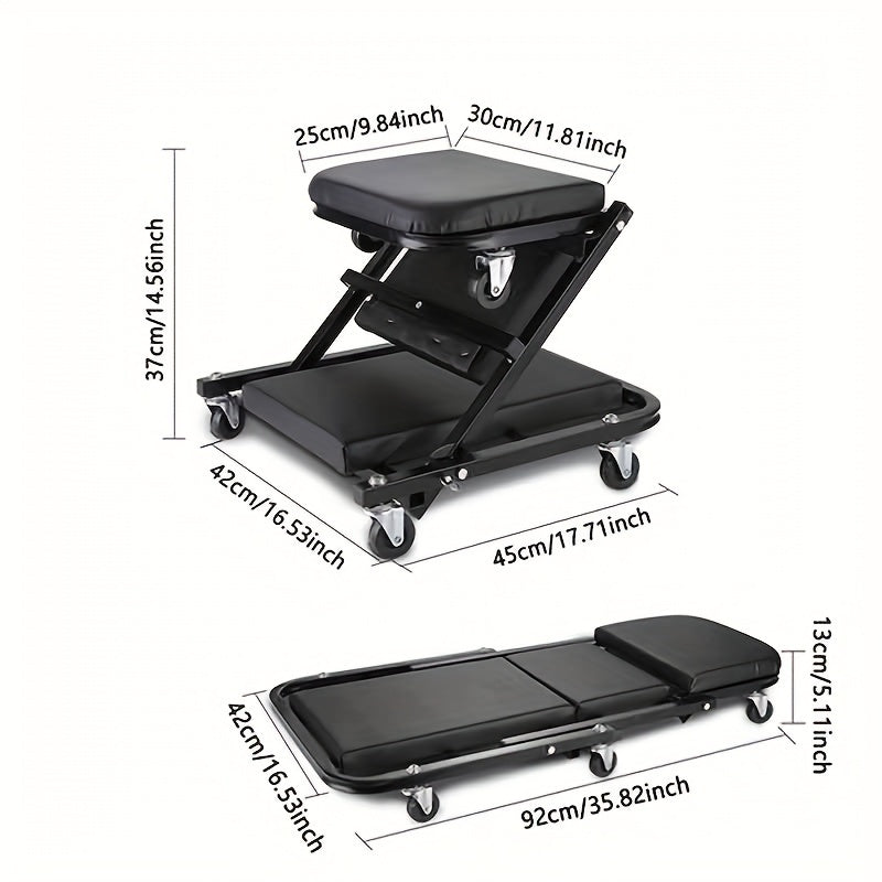 Foldable Z-crawler 2-in-1 crawling suit, 36 inch Z-shaped crawling seat, 300 pound capacity, adjustable roller coaster rolling folding car crawling suit, new gift for husband, with 6 2.5-inch wheels, suitable for outdoor, car