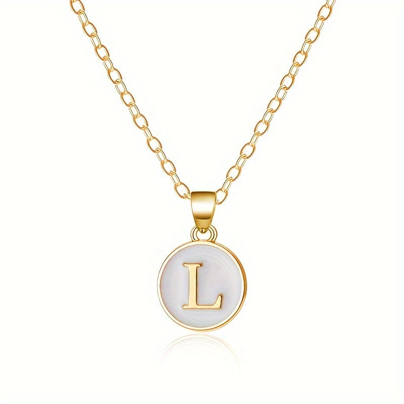 26-Letter Stainless Steel Clavicle Chain Necklace - Dripping Oil Geometric Round Pendant with English Initials - Ladies' Fashion Jewelry for Personalized Gift