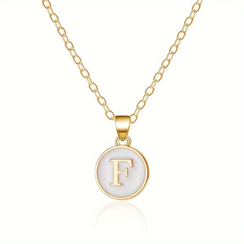 26-Letter Stainless Steel Clavicle Chain Necklace - Dripping Oil Geometric Round Pendant with English Initials - Ladies' Fashion Jewelry for Personalized Gift