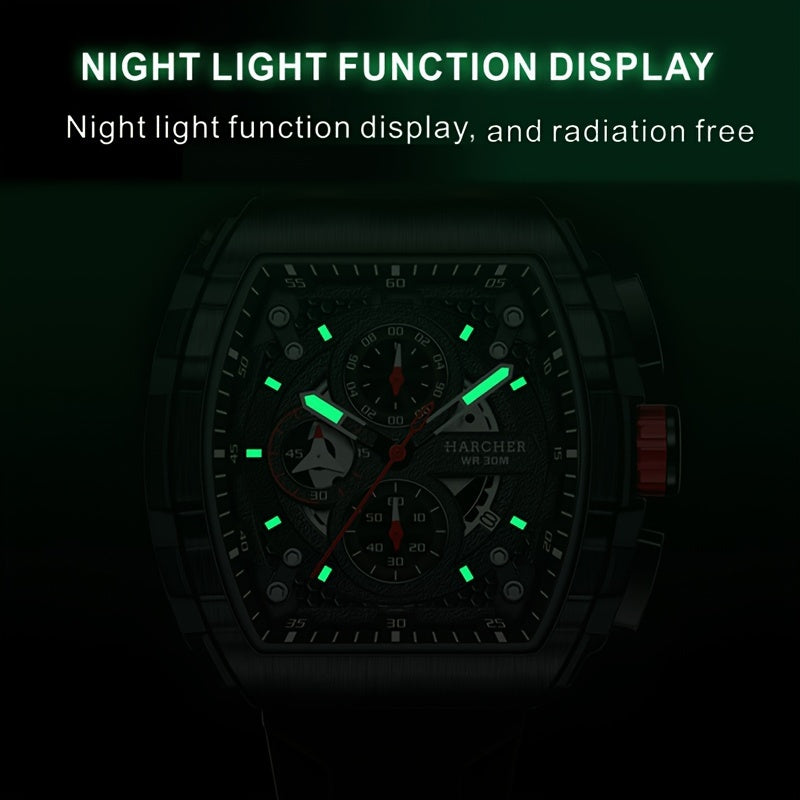 H Men Wristwatches, High-Accuracy Quartz Movement, Silicone Band,, Multi-Functional Design, Men's Dress Watches