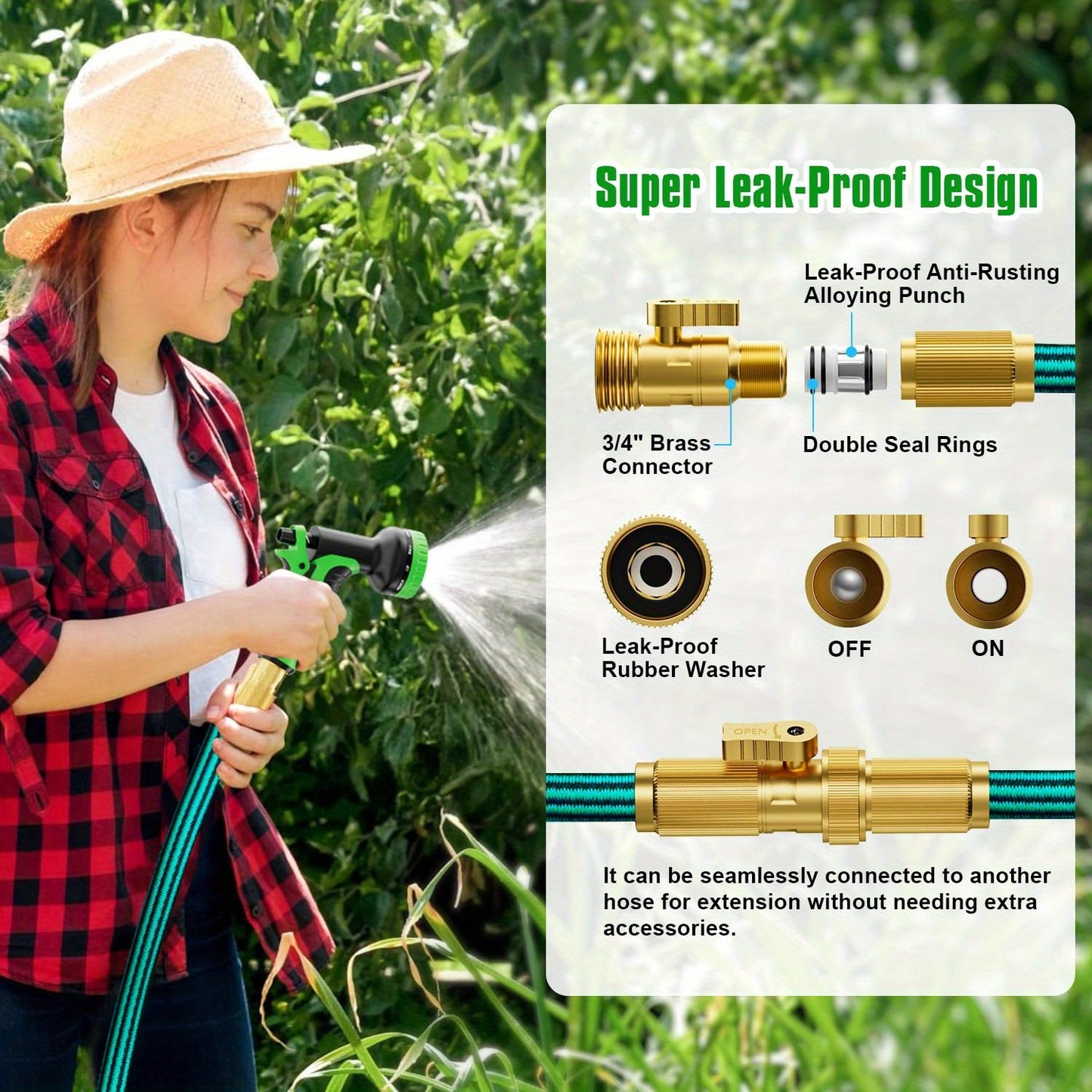 100ft Garden Hose With 10-Function High-Pressure Spray Nozzle, Lightweight, Non-Expandable Water Hose For Yard, Lawn, Car Wash & Outdoor Use, 25/50/75/100FT Choosable