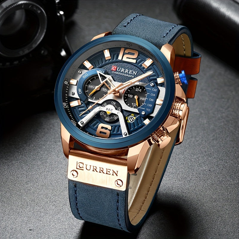 Curren Mens Watches Business Chronograph Faux Leather Strap Analog Quartz Wrist Watch