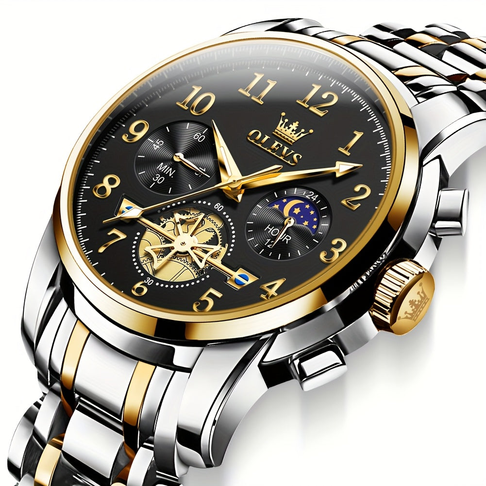OLEVS Watches for Men Easy to Read Dress Classic with Calendar Business Dress Luxury Big Face Men Black Watch Luminous Mens Wrist Watch Stainless Steel Watch