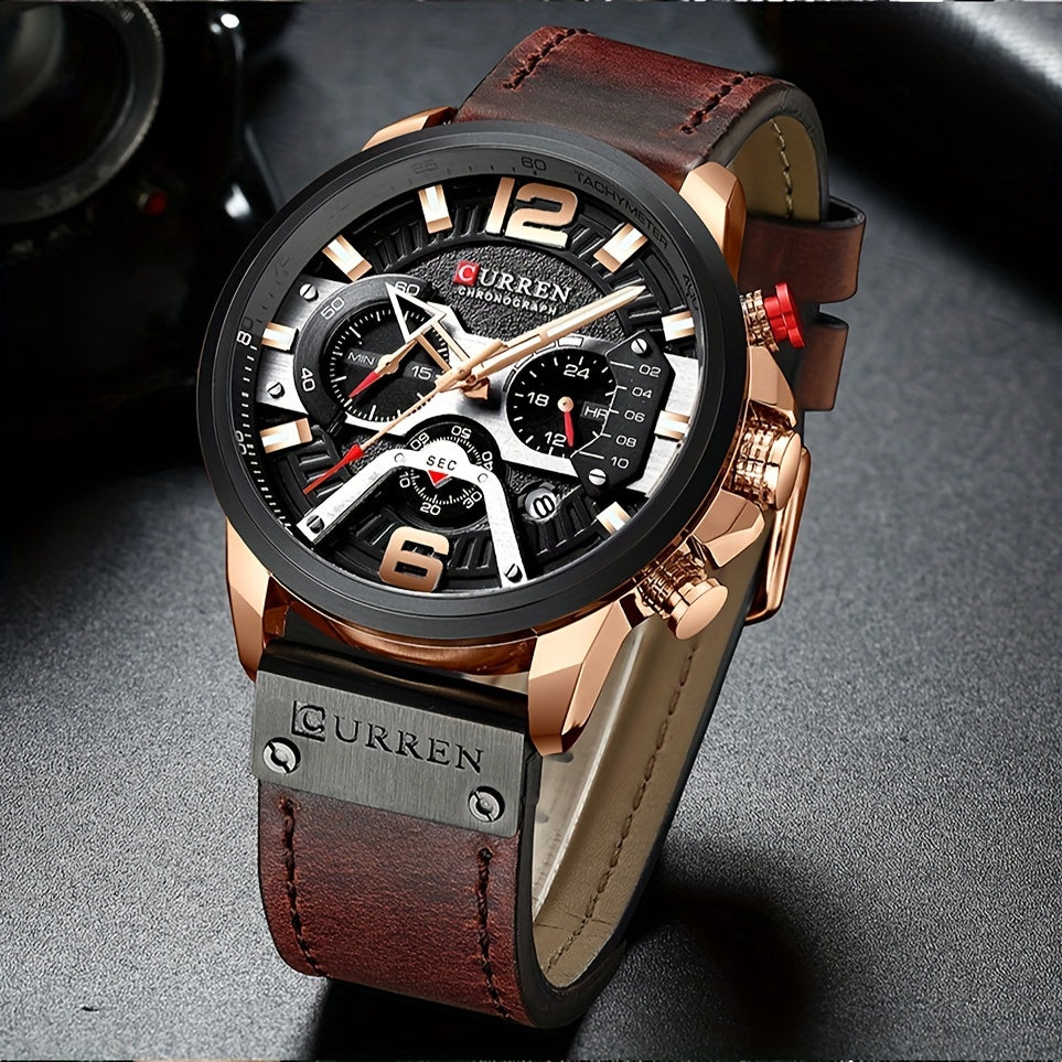 Curren Mens Watches Business Chronograph Faux Leather Strap Analog Quartz Wrist Watch