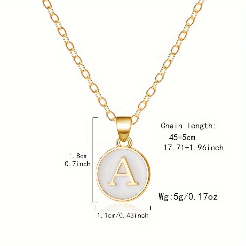 26-Letter Stainless Steel Clavicle Chain Necklace - Dripping Oil Geometric Round Pendant with English Initials - Ladies' Fashion Jewelry for Personalized Gift