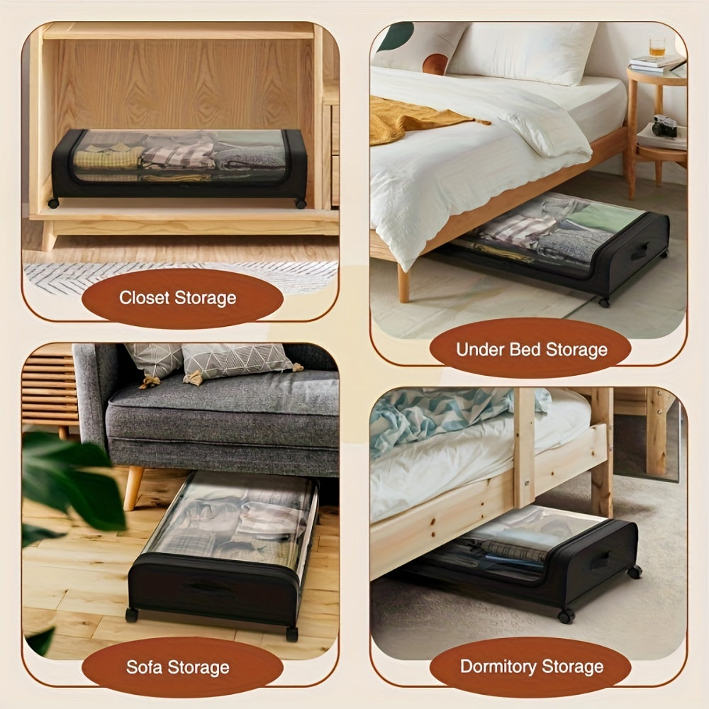 2pcs Under Bed Storage Organizer Metal Underbed Bins With Wheels And Lid Metal Underbed Storage Containers Under Bed Rolling Storage For Clothes, Bedding, Shoes, Blankets, Books, Toys, Baskets, Bins & Containers for Home Orga