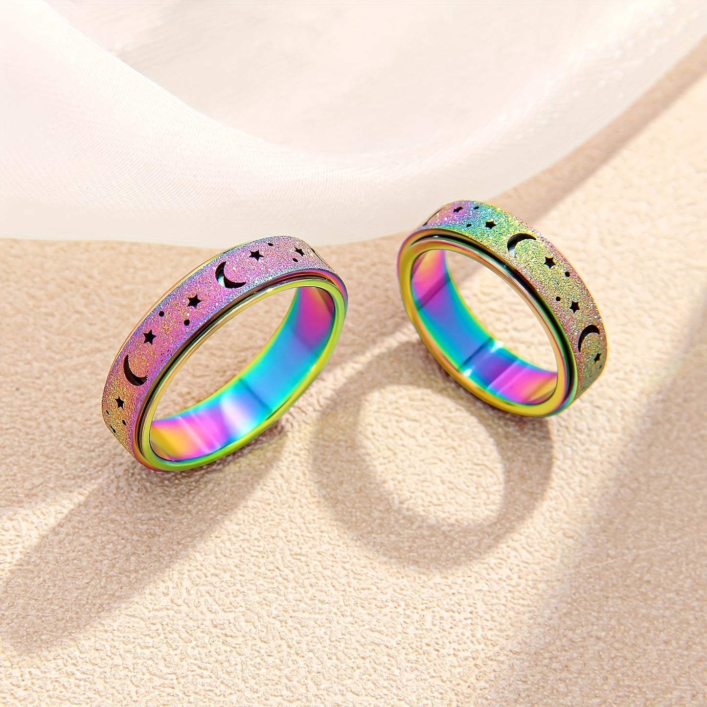 Unique Spinner Ring for Women & Men - Rotatable Moon Star Design with Stainless Steel Finish, Gift for Eid, Ramadan