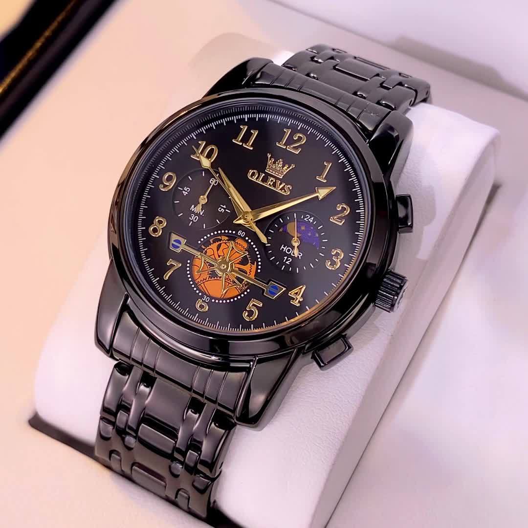 OLEVS Watches for Men Easy to Read Dress Classic with Calendar Business Dress Luxury Big Face Men Black Watch Luminous Mens Wrist Watch Stainless Steel Watch