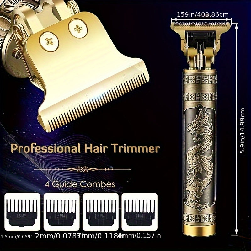 3pcs/se 1pc/sett Men's Professional Golden Hair Clipper & Trimmer Set - USB Rechargeable Hair Cutting Kit with LCD Display Including Electric Shaver, T-Blade Trimmer, 8 Limit Combs, 3 USB Cables, 3 Cleaning Brushes & Combs -