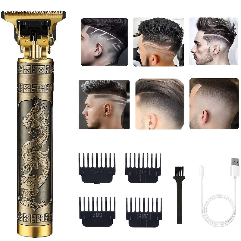 3pcs/se 1pc/sett Men's Professional Golden Hair Clipper & Trimmer Set - USB Rechargeable Hair Cutting Kit with LCD Display Including Electric Shaver, T-Blade Trimmer, 8 Limit Combs, 3 USB Cables, 3 Cleaning Brushes & Combs -