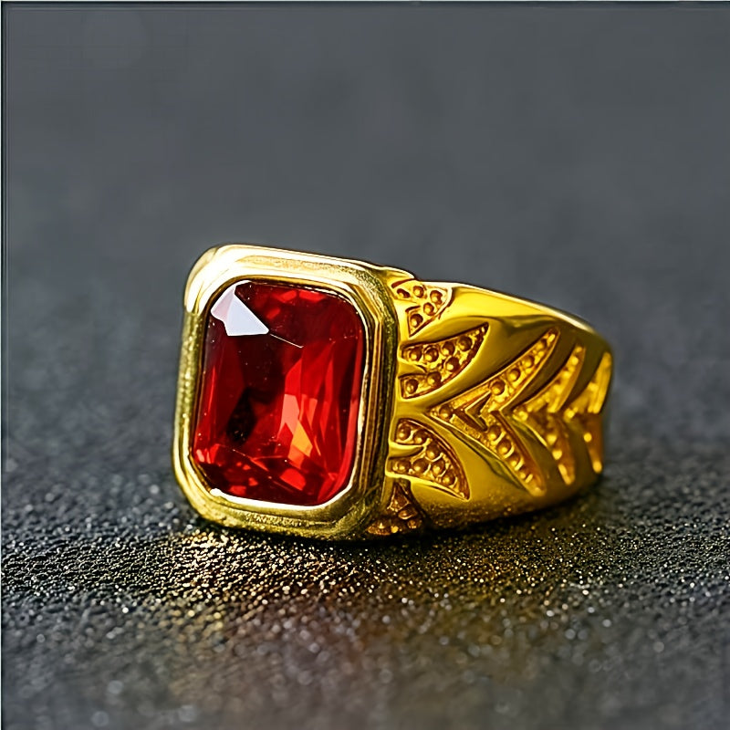 Yahoya Men'S Ring Punk Style Ruby Ring, Synthetic Cubic Zirconia, Alloy, No Magnetic, None Pendant, Gift-Giving, Party, Celebrate Festivals, Mardi Gras, Father'S Day, Christmas, All Seasons