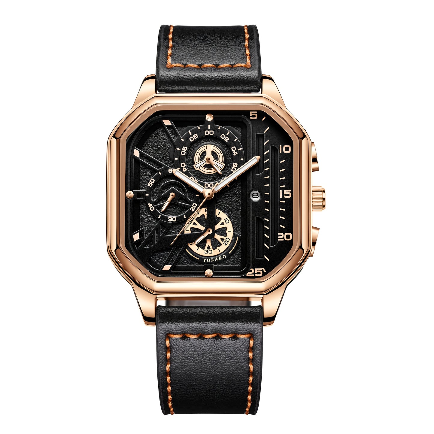 1pc Vintage Faux Leather Sport Wrist Watch - Stylish Black Quartz Movement with Square Dial, Brown Faux Leather Strap & Golden-Tone Accents, Casual Business Casual Attire, Father'S Day Gift, Campus Accessory, Vintage Wristwat