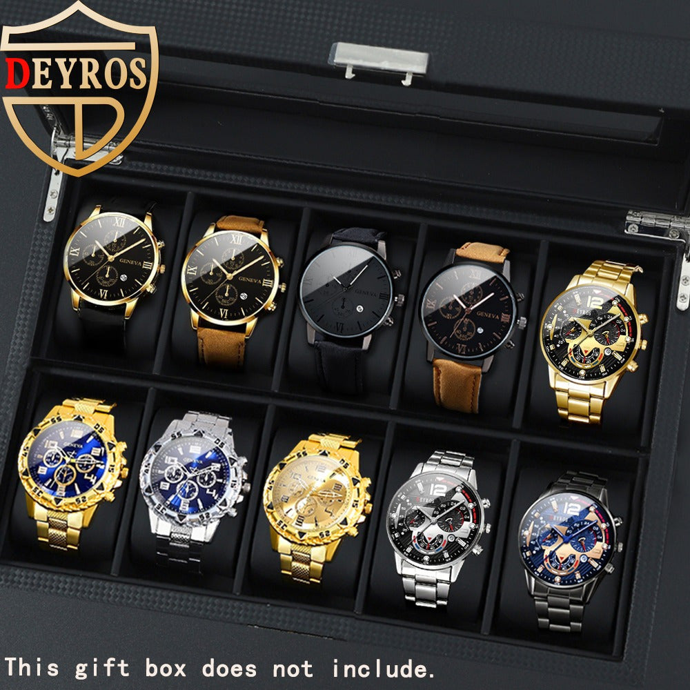 10pcs/ set Men Watches Sets, Casual Watches for Men Analog Alloy & Faux Leather Quartz Mens Watches, Multiple Color Men Watch, Ideal Choice for Gifts Wrist Watch, Reloj Para Hombre.
