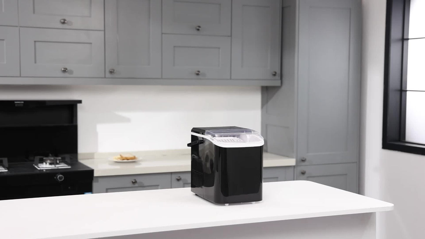 Upgraded Countertop Ice Maker with Free Ice Shovel, 9 Cubes in 6 Mins, Portable Self-Cleaning Ice Machine, 2 Sizes of Bullet Ice, Ice Scoop, Basket and Handle Included, Ice Cube Maker for Home Kitchen Party Camping