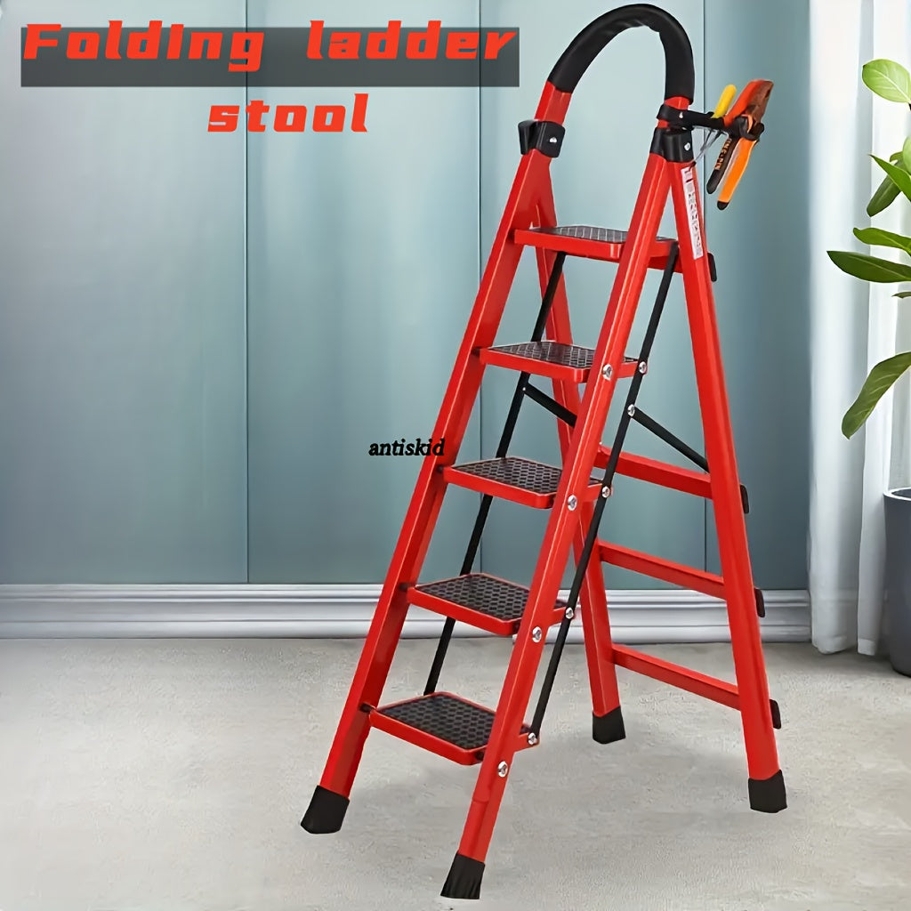 1pc Heavy-Duty 3/4/5-Step Folding Ladder 500lb Capacity, Durable Plastic with Anti-Slip Pedals, Lightweight Portable Step Stool for Household & Industrial Use, Industrial Steps, Spacesaving Steps, Highcapacity Ladder, Collaps