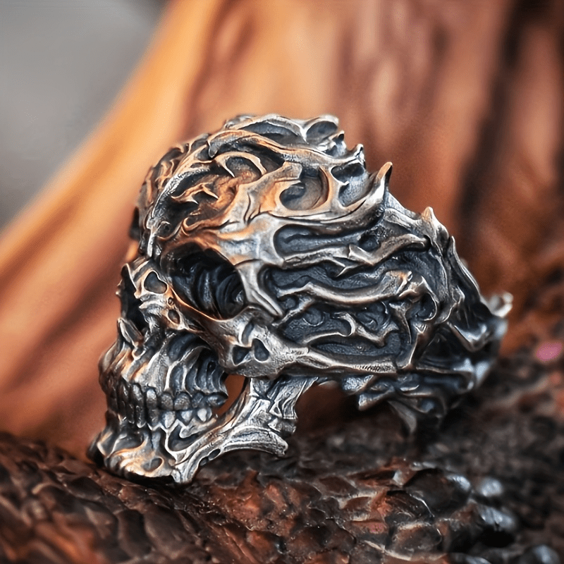 Handmade Skull Ring - Zinc Alloy with Copper, Goth Style Warrior Design, Perfect for Birthdays, Christmas Gifts, and Storytelling, Skull Jewelry