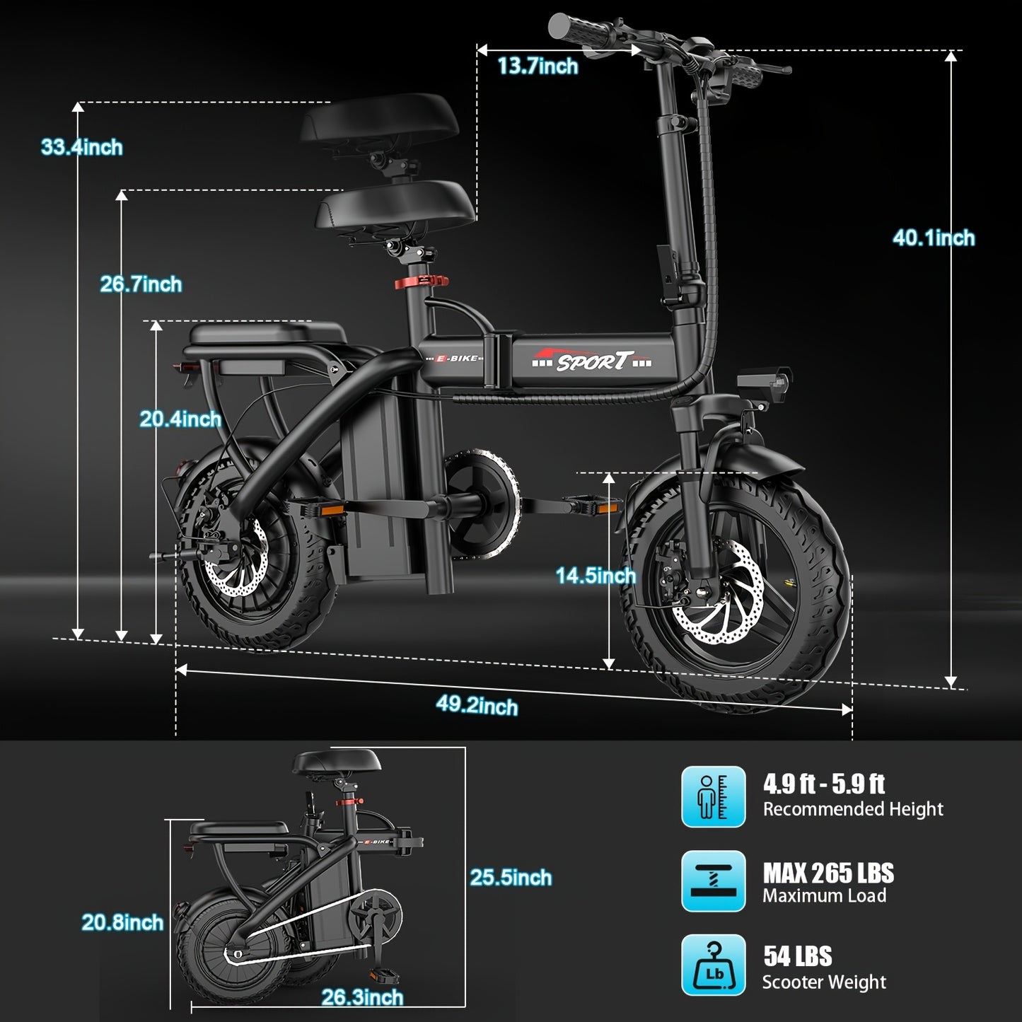 500W Lightweight Folding Electric Bike for Adults - 20MPH 35-Mile Range Commuter E-Bike with 48V 10AH Removable Battery, Front Headlight & Disc Brakes, 385 lbs Capacity, Alloy Steel Frame, Black, Foldable Electric Bike, Urban