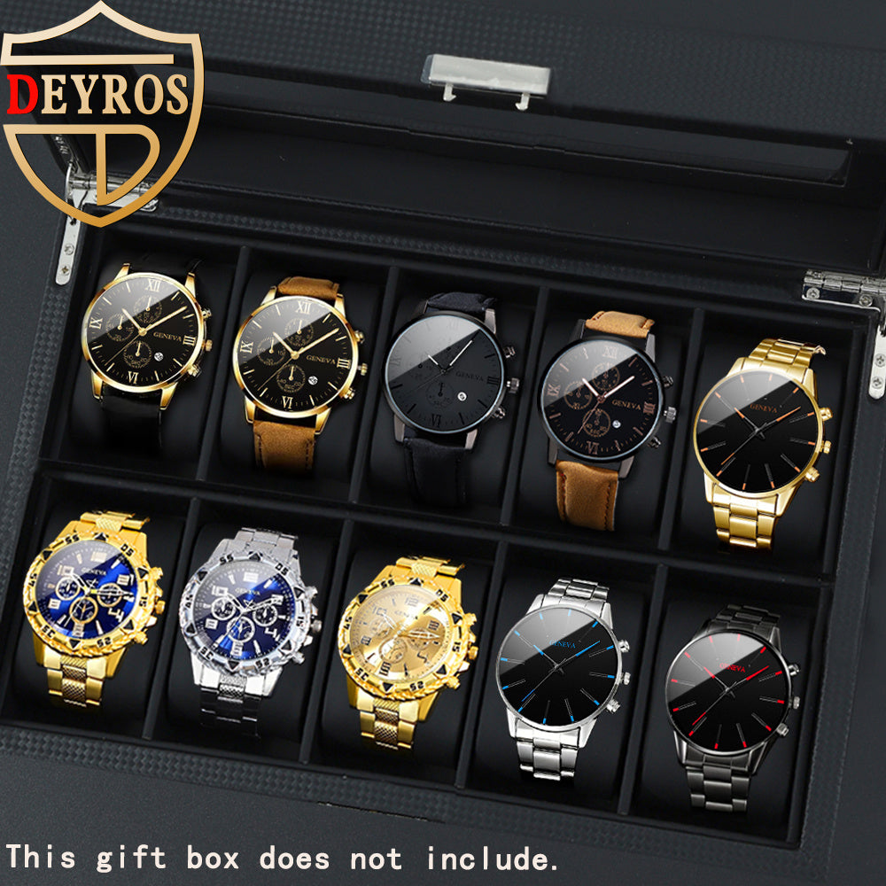 10pcs/ set Men Watches Sets, Casual Watches for Men Analog Alloy & Faux Leather Quartz Mens Watches, Multiple Color Men Watch, Ideal Choice for Gifts Wrist Watch, Reloj Para Hombre.