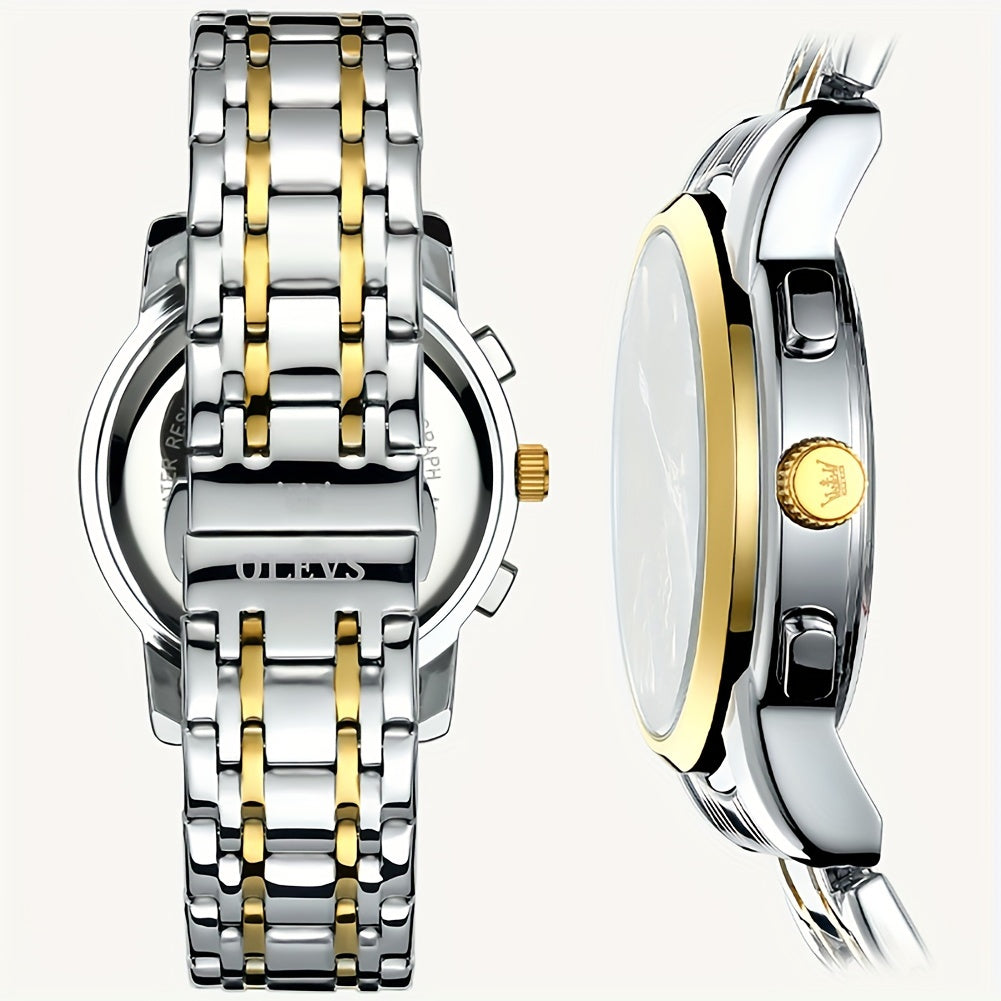 OLEVS Watch for Men Chronograph Stainless Steel Case Analog Quartz Fashion Business Dress Large Face Men Watch Day Date Luminous Waterproof Casual Male Wrist Watch