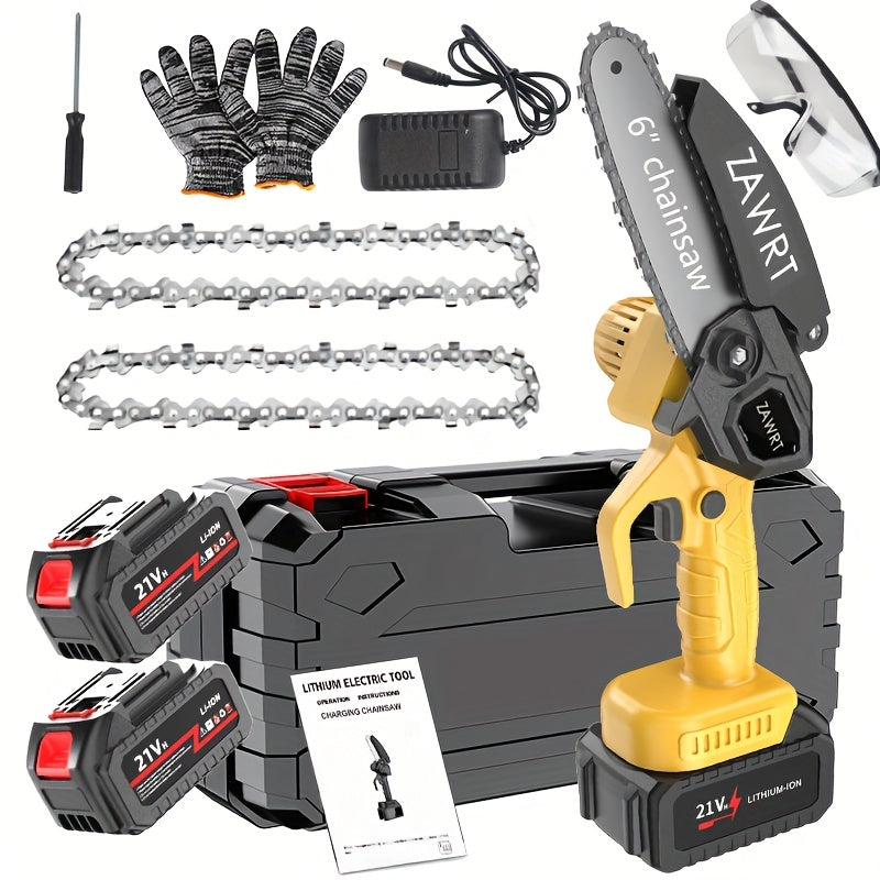 Mini Cordless Chainsaw, 6-inch Handheld Saw With Splash Protection And Safety Lock, Includes 2 Batteries And 2 Portable Units. Ideal For Trees, Gardens, Homes, And Yards. Perfect Gift For Valentine'S Day, Holidays, Birthdays,