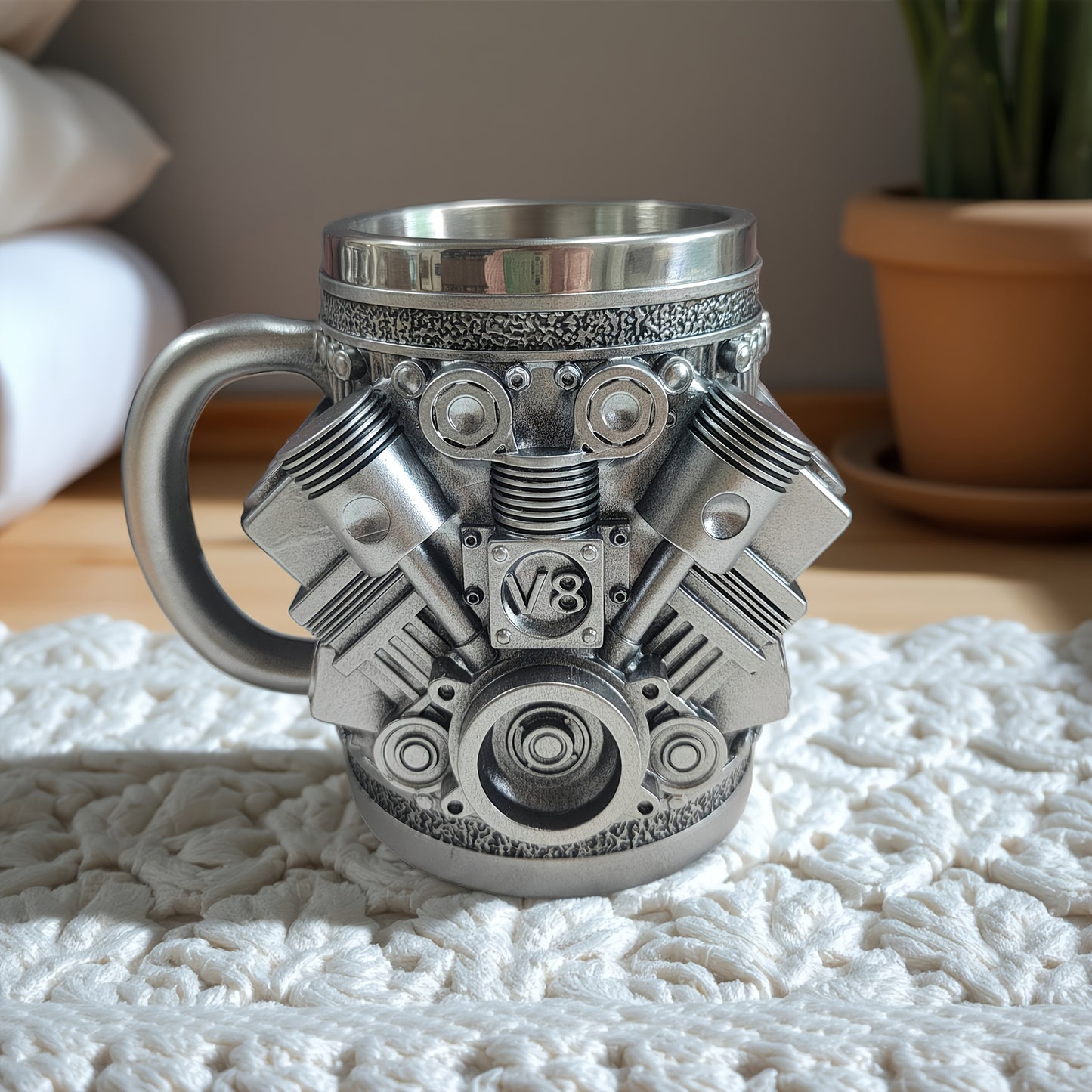 V6 or V8 Engine Beer & Coffee Mug - Heavy-Duty Cup with Piston, Connecting Rods, Valve Covers - Compatible with Automotive Enthusiasts, Mechanics, Car Lovers - Ideal Birthday/Retirement Gift for Men, Unique Gift Item, Detaile