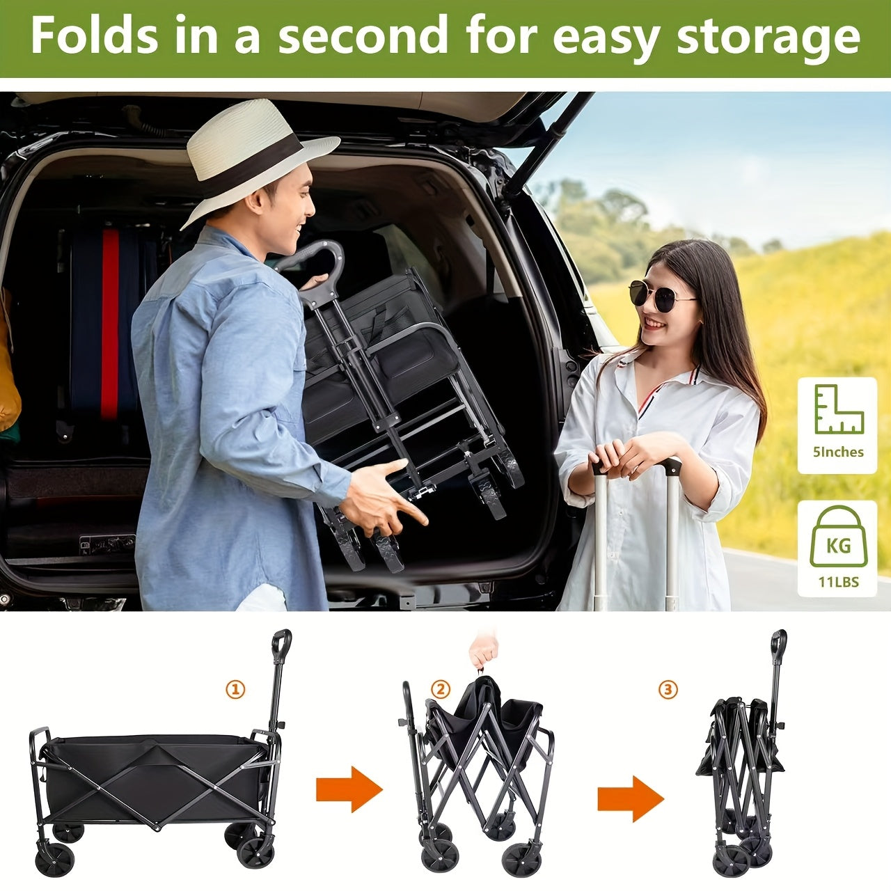 220LBS/ 450LBS/ 680LBS All Terrain Heavy Duty Folding Cart, Large Capacity Camper Suitable for Yard Shopping/ Sports/ Outdoor/ Gardening Equipment Handling, Black Multifunctional Utility Cart
