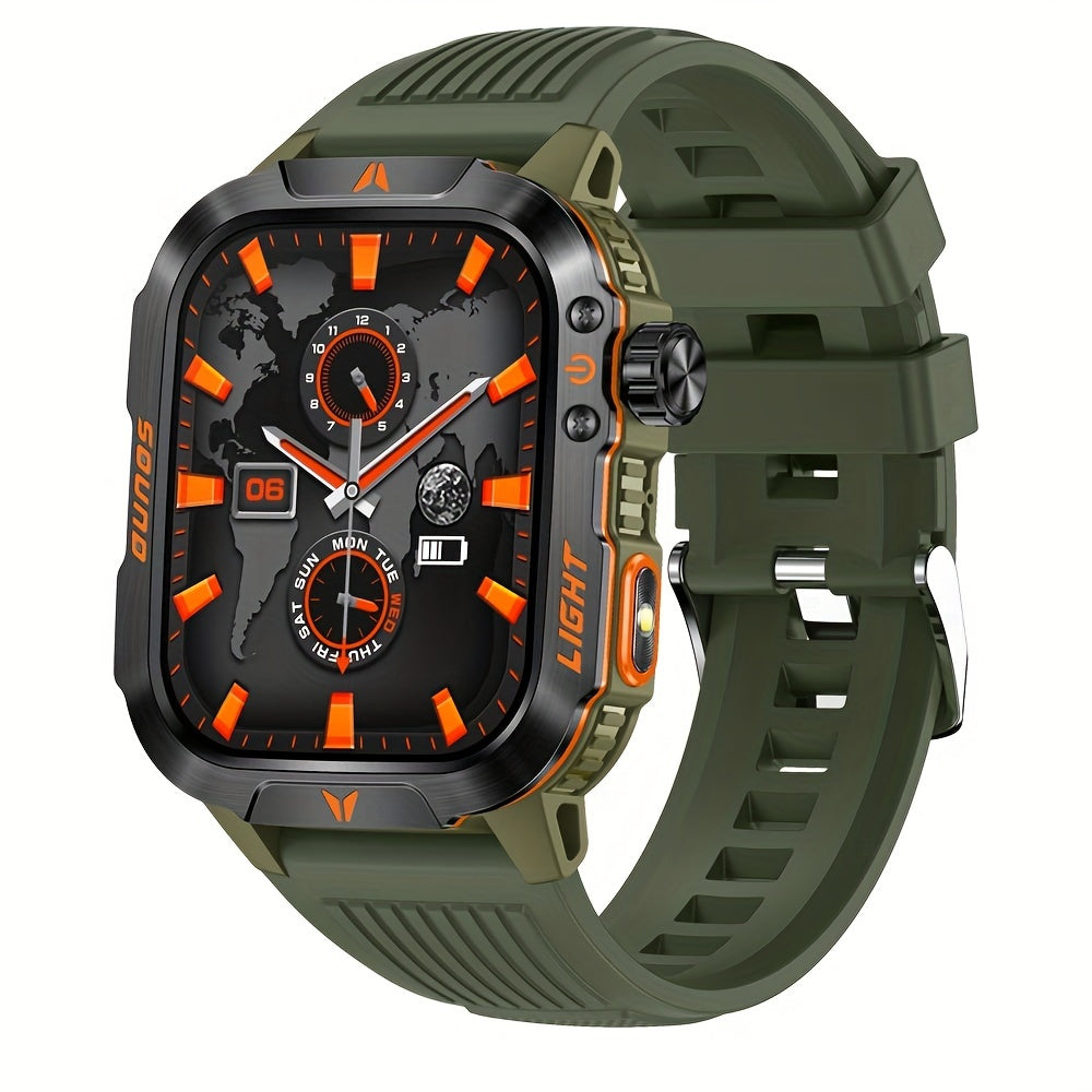 Smart Watch For Men Answer/Make Call, Outdoor Altimeter Barometer Tactical Sports Smartwatch With LED Flashlight Compass, Monitor 600mAh Fitness Tracker Watches For IPhone Android Phone