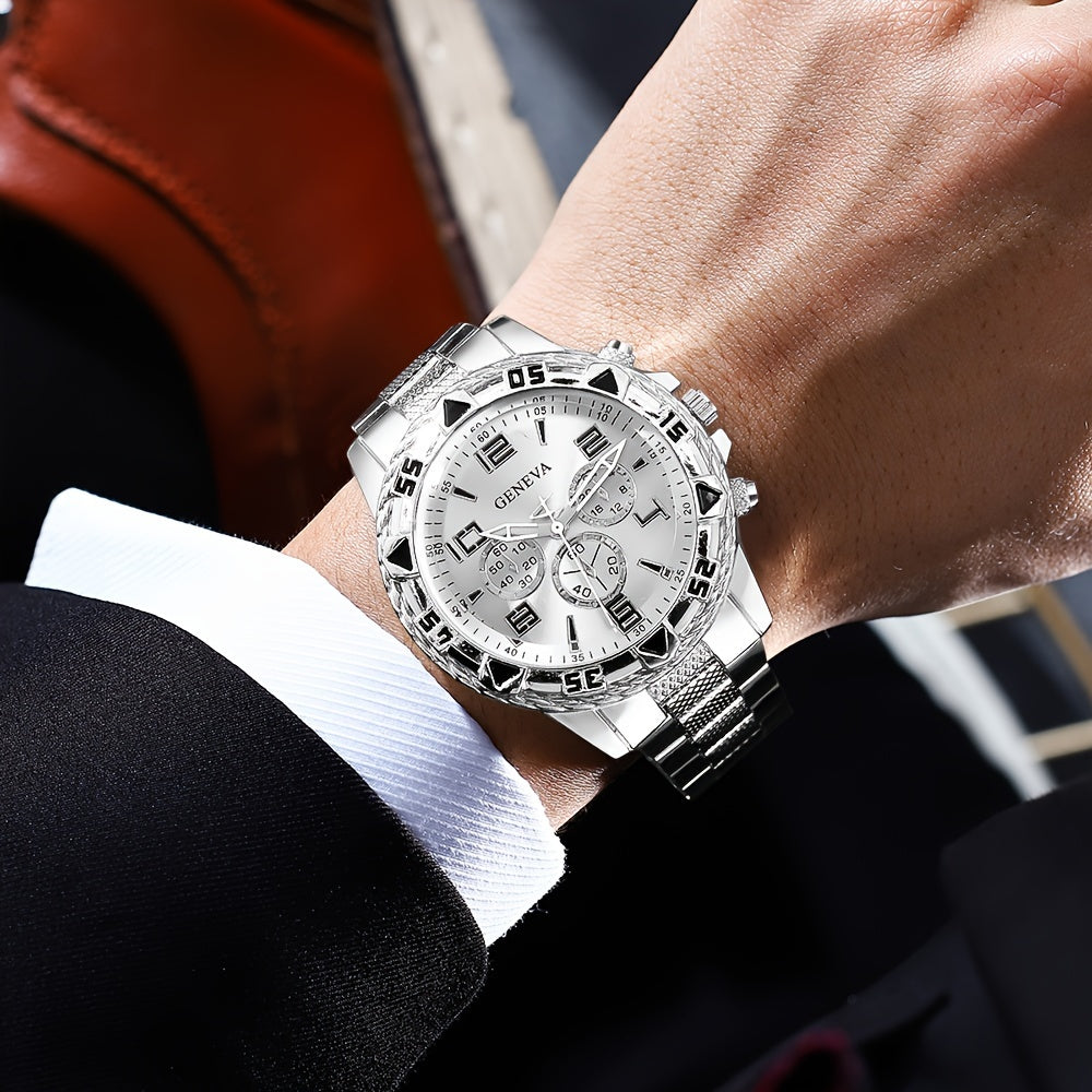 Men Watch Luxury Mens Quartz Wrstwatch Stainless Steel Strap, Round Alloy Case, Large Dial Business Watches | Fashion Watch Design | Durable Watch Ideal For Gifts