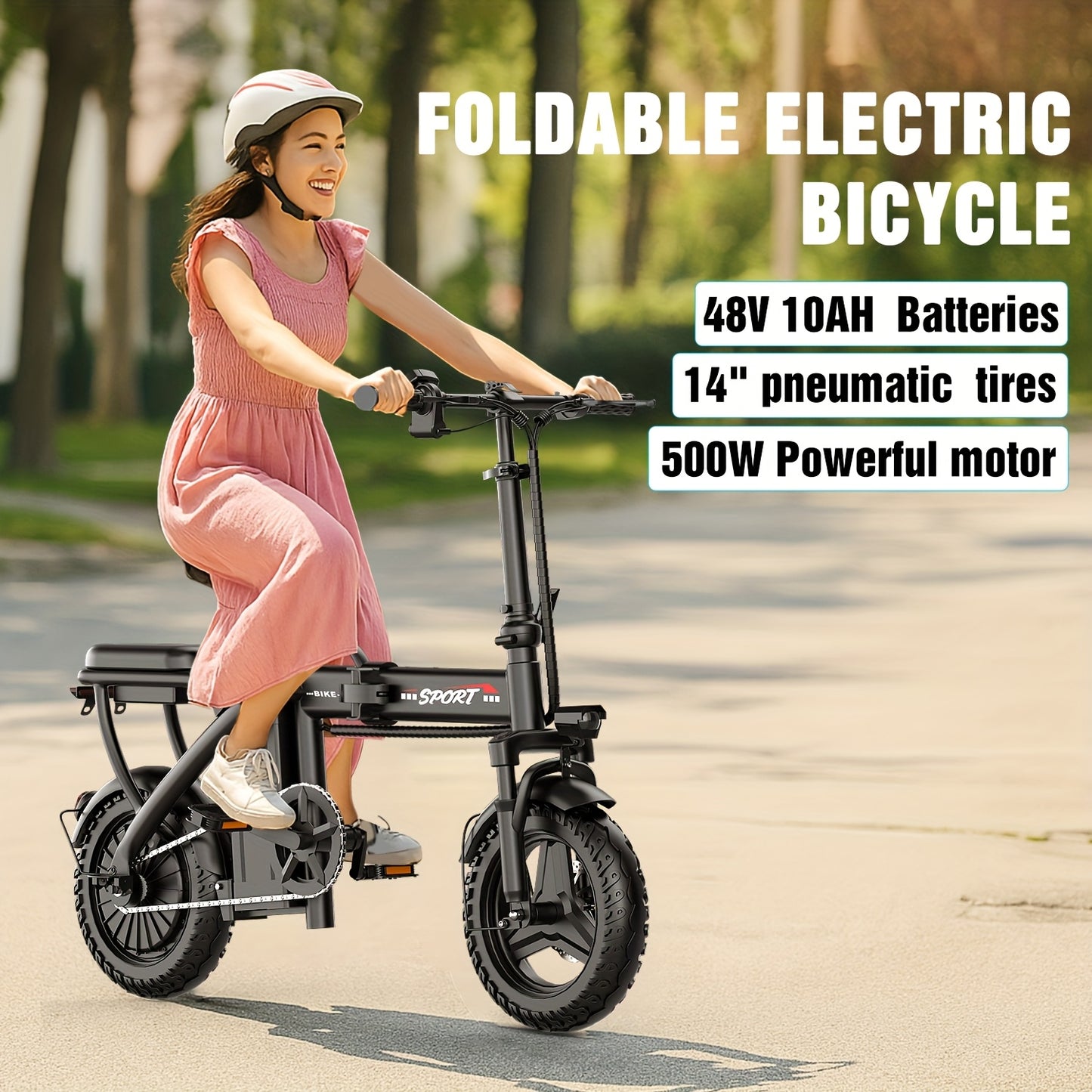500W Lightweight Folding Electric Bike for Adults - 20MPH 35-Mile Range Commuter E-Bike with 48V 10AH Removable Battery, Front Headlight & Disc Brakes, 385 lbs Capacity, Alloy Steel Frame, Black, Foldable Electric Bike, Urban
