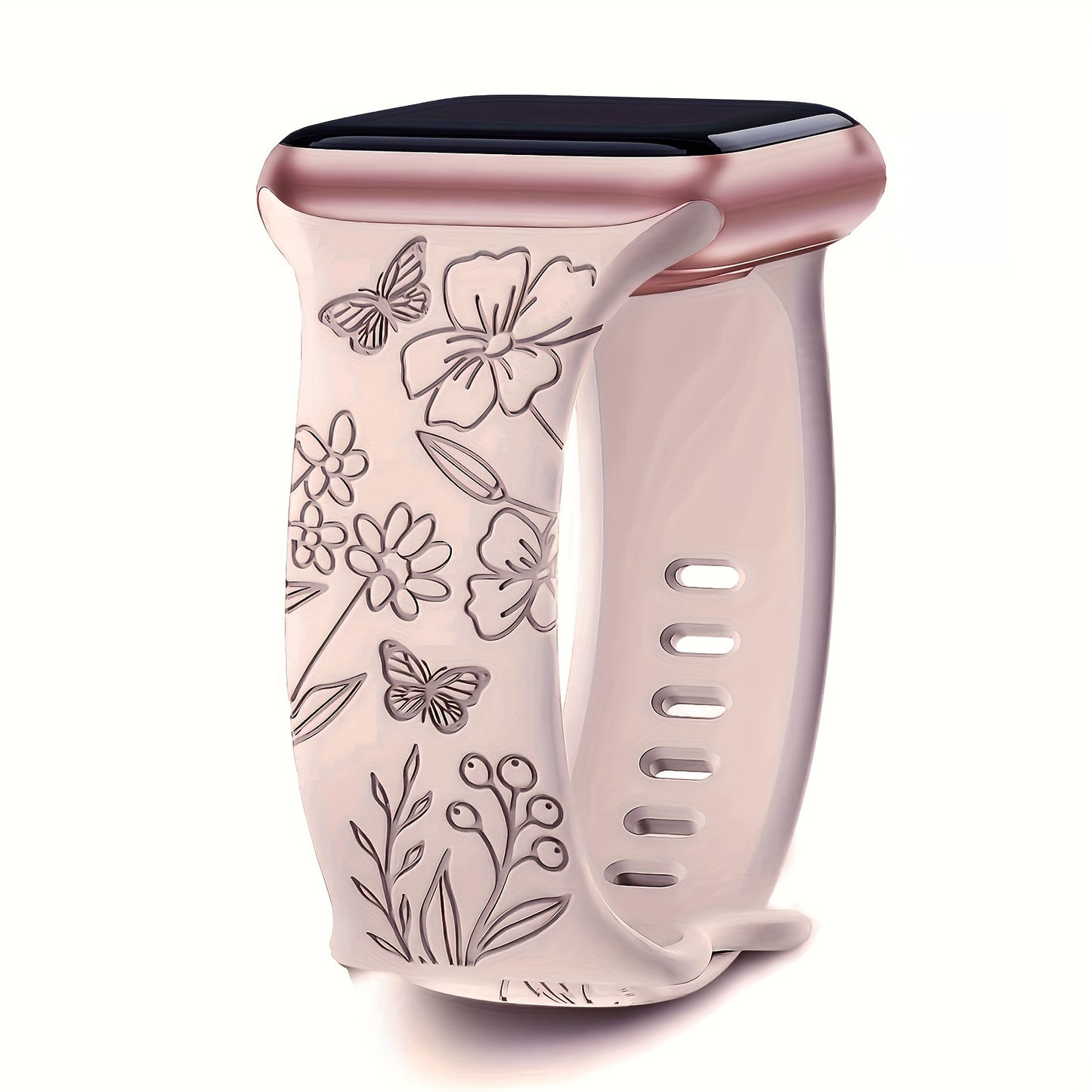 [Durable Silicone Band] Apple Watch Floral Engraved Silicone Band | Durable & Stylish Replacement Strap, Compatible with Series 10/9/7/6/8/5/4/Ultra/2, 38mm-49mm, Ideal for Christmas & Easter Gifts