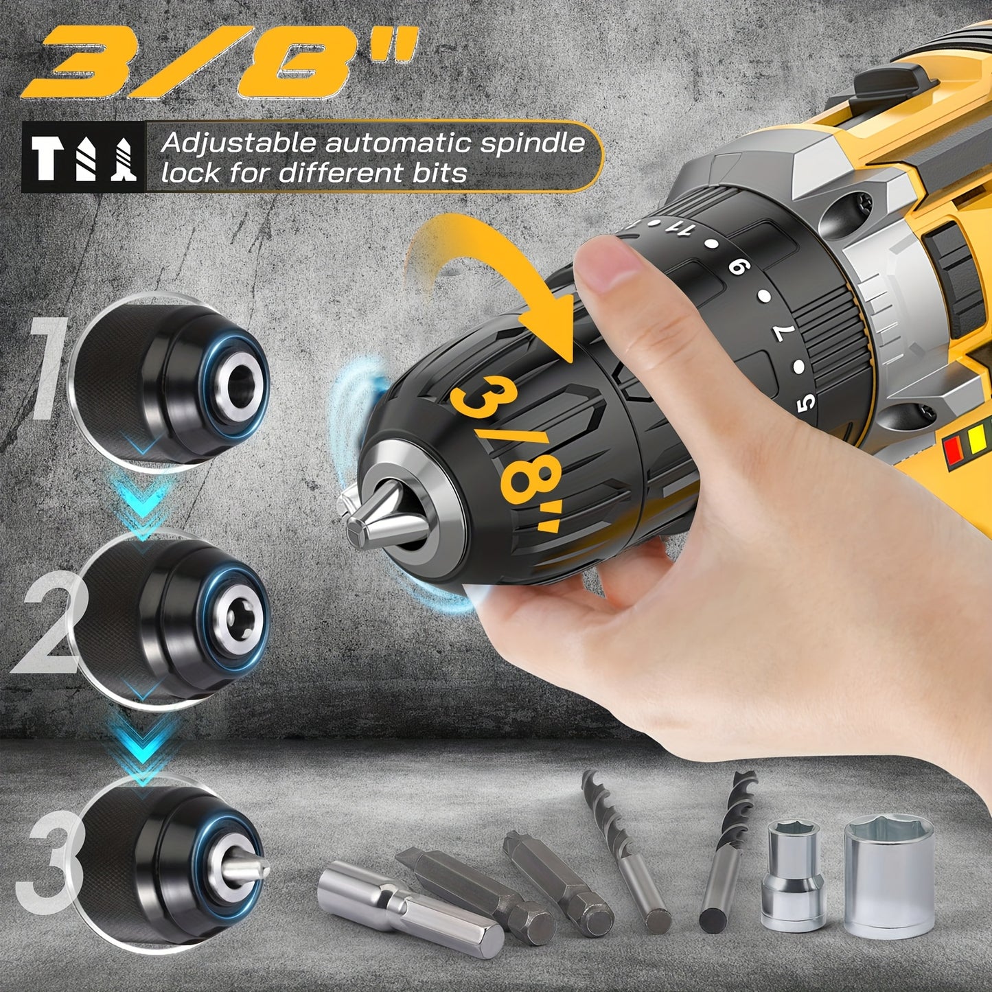[Cordless Drill Set] 20V 2-Variable Speed Cordless Drill Set, Impact Power Drill With 3/8 Inch Keyless Chuck, 18+3 Clutch Electric Drill, Max Torque 45Nm, Work Light, 2.0AH Batteries And Fast Charger