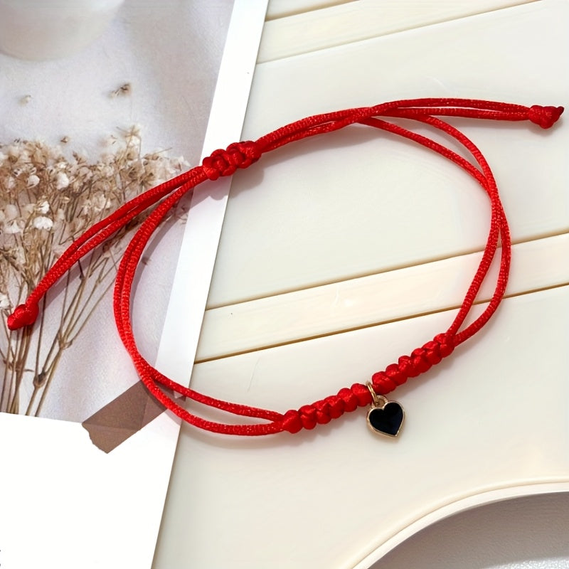 [Chic Heart Bracelet] Handcrafted Adjustable Red Rope Chic Bracelet with Heart Charm | Versatile Accessory for Women, Perfect for Everyday & Party Wear