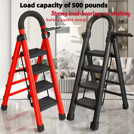 1pc Heavy-Duty 3/4/5-Step Folding Ladder 500lb Capacity, Durable Plastic with Anti-Slip Pedals, Lightweight Portable Step Stool for Household & Industrial Use, Industrial Steps, Spacesaving Steps, Highcapacity Ladder, Collaps