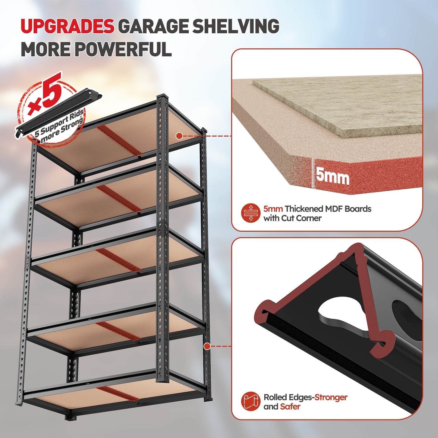 2000LBS Garage Shelving Storage Shelves Heavy Duty Shelving 5 Tier Metal Shelving Units For Garage Shelves 72"H X35.5"W X 15.8"D, Adjustable Metal Shelving Unit For Garage Shelves Utility Rack Shelf For Basement Pantry Closet
