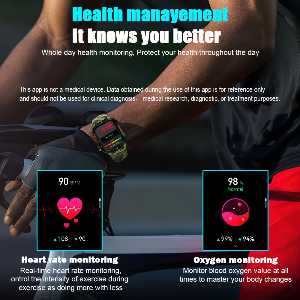 Smart Watch For Men Answer/Make Call, Outdoor Altimeter Barometer Tactical Sports Smartwatch With LED Flashlight Compass, Monitor 600mAh Fitness Tracker Watches For IPhone Android Phone