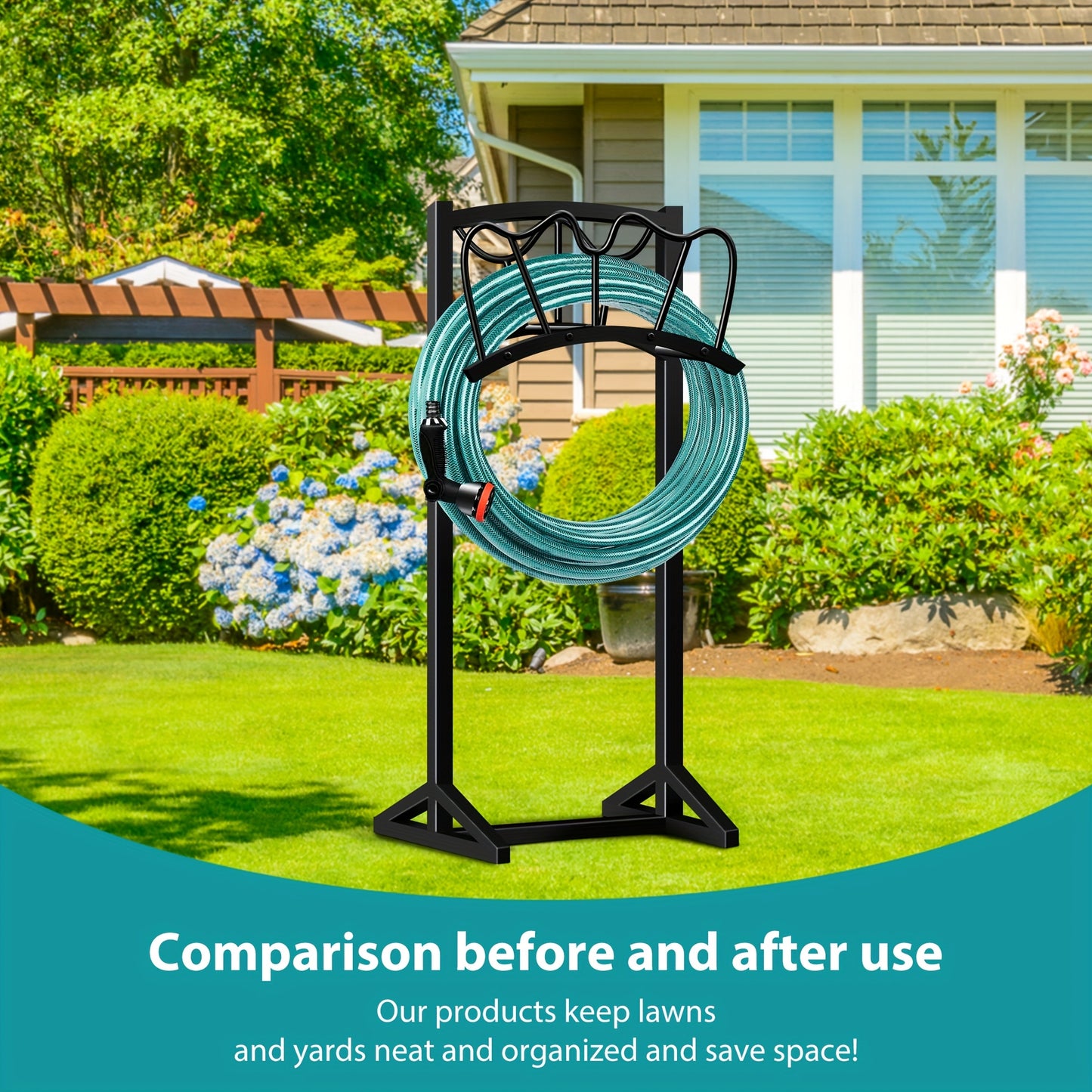 1pc Metal Garden Hose Holder, Outdoor Water Hose Holder with Hose Reel, Easy to Assemble, Detachable Design for Convenient Storage, for Outdoor, Garden, Patio Lawn, Black