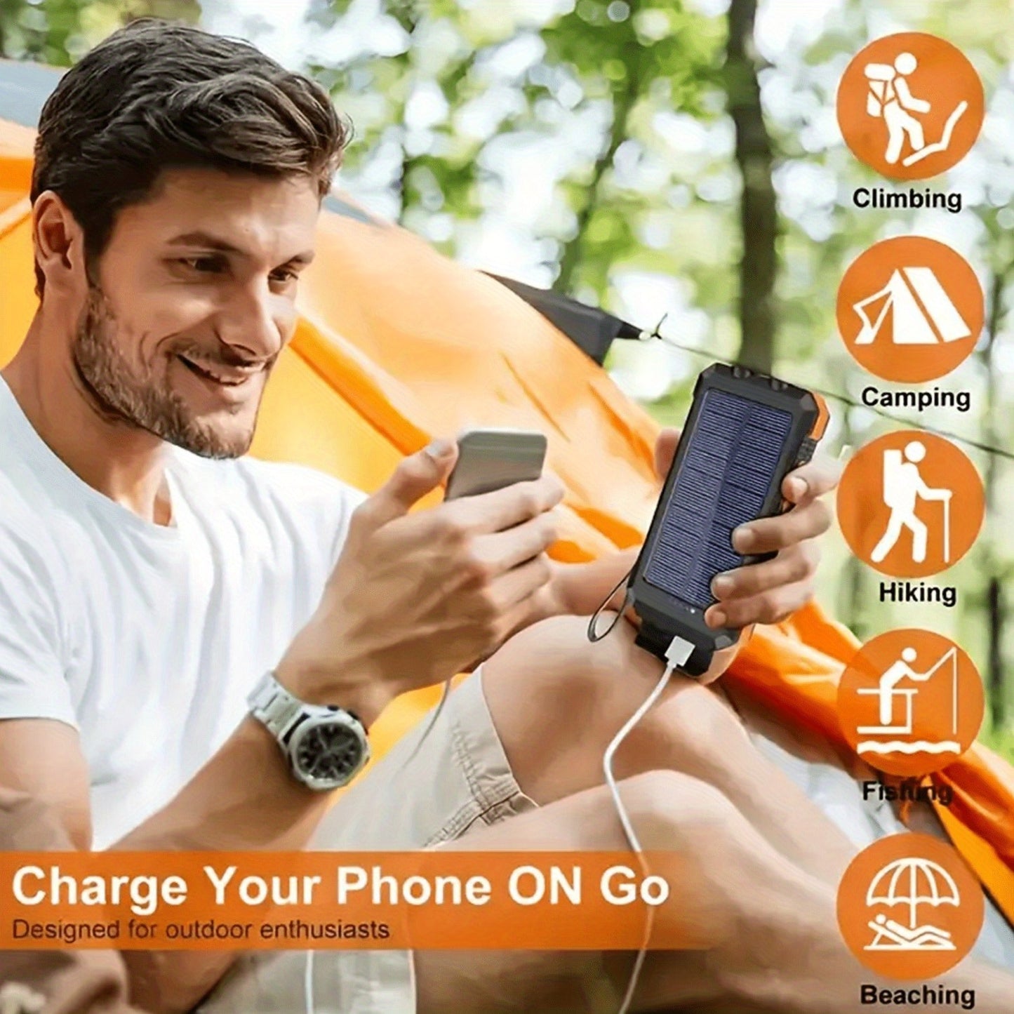 Portable Solar Mobile Phone Charger, Camping External Battery Charger For Mobile Phones, 2 USB/ LED Flashlights With Compass For Outdoor Activities, 15800/20000mAh Portable Solar Power Bank