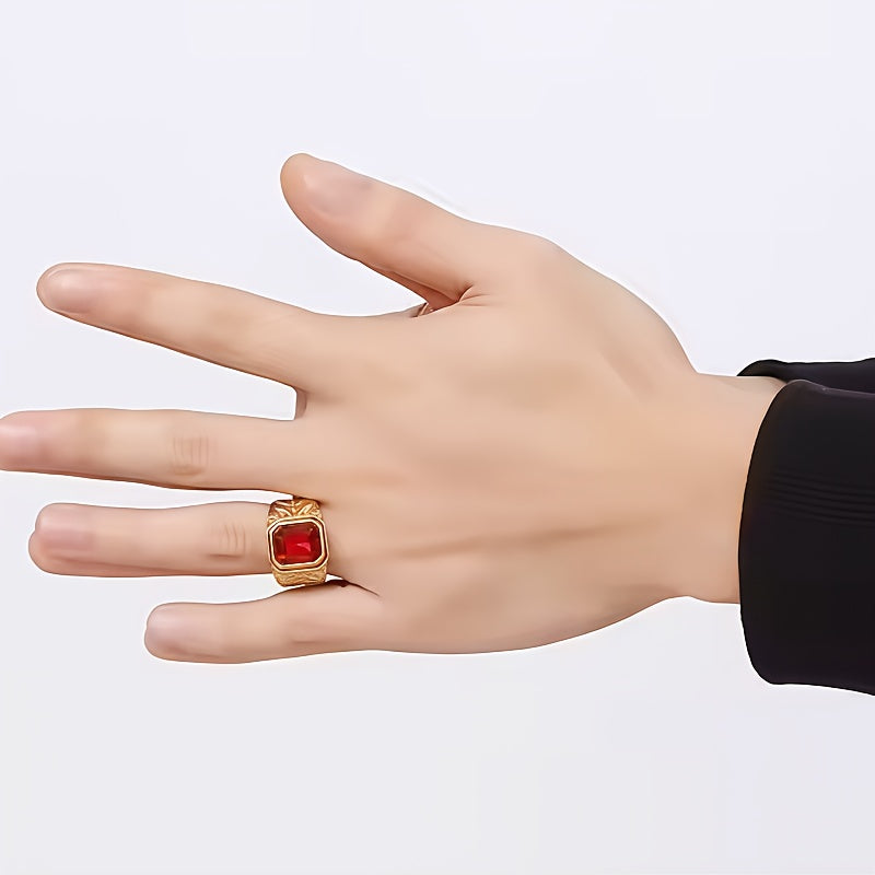 Yahoya Men'S Ring Punk Style Ruby Ring, Synthetic Cubic Zirconia, Alloy, No Magnetic, None Pendant, Gift-Giving, Party, Celebrate Festivals, Mardi Gras, Father'S Day, Christmas, All Seasons
