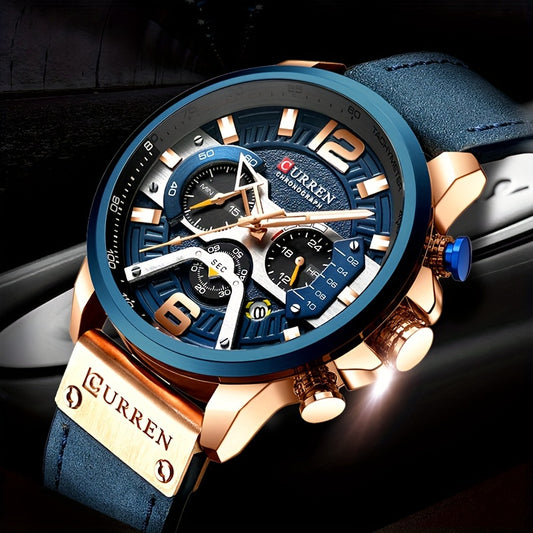 Curren Mens Watches Business Chronograph Faux Leather Strap Analog Quartz Wrist Watch