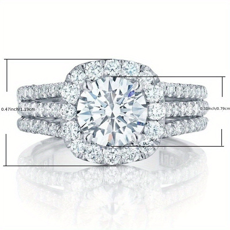 [READKISS | Synthetic Zirconia] READKISS 1.5 Ct Synthetic Zirconia 4 Prong Setting Single Stone Side Micro Pave 3 Row Rings | Plated White K Copper | for Women, Valentine's Day, Wedding, Casual Party, Daily Occasion, April Bi