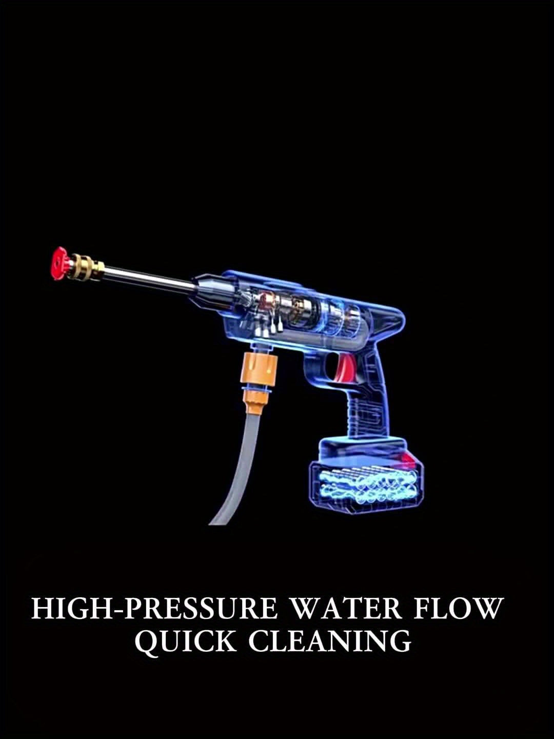 [High Pressure | Cordless] Cordless 21V High Pressure Water Gun | Adjustable Nozzle, Rechargeable Lithium Battery, 4 Interchangeable Nozzles, 3 Spray Modes | Portable Power Cleaning Tool for Car & Garden Cleaning, Outdoor Use