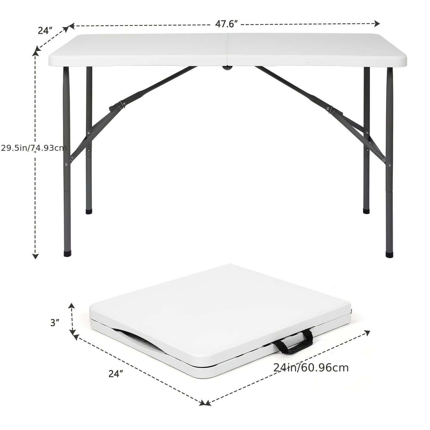 4ft/6ft Plastic folding Table, Portable Dining Table Indoor Outdoor with Carrying Handle, Locks - White