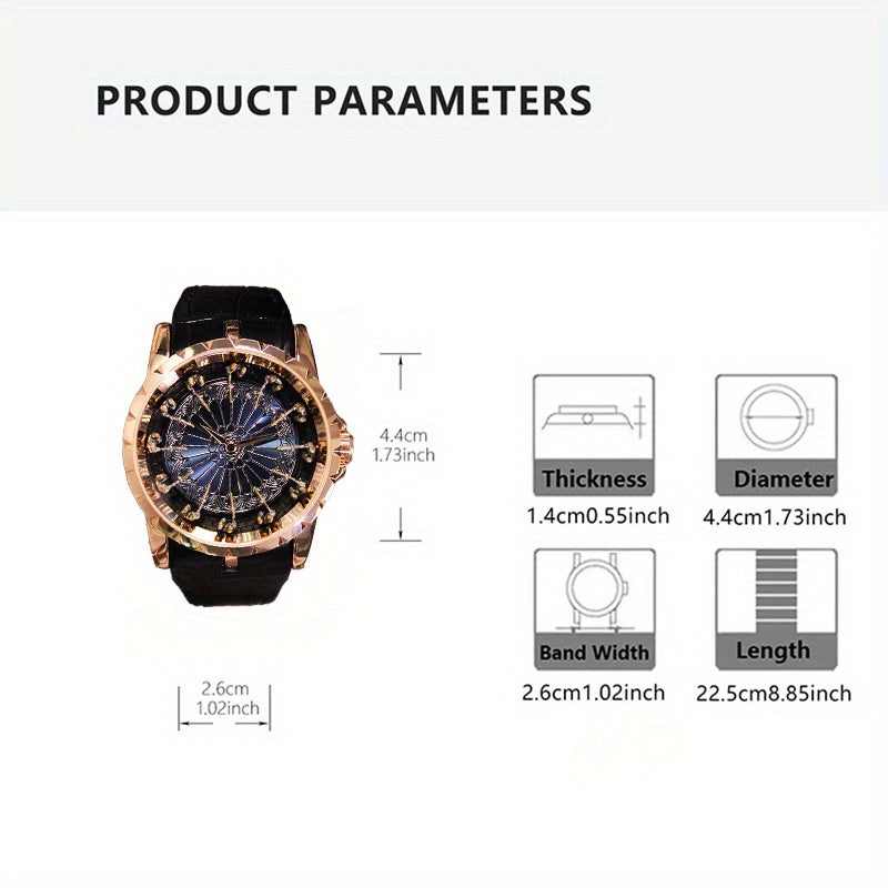 1pc/Set Men'S Rose Black PU Belt Party Style Novel Round Table Twelve Knight Quartz Watch Gift Box Set, Christmas