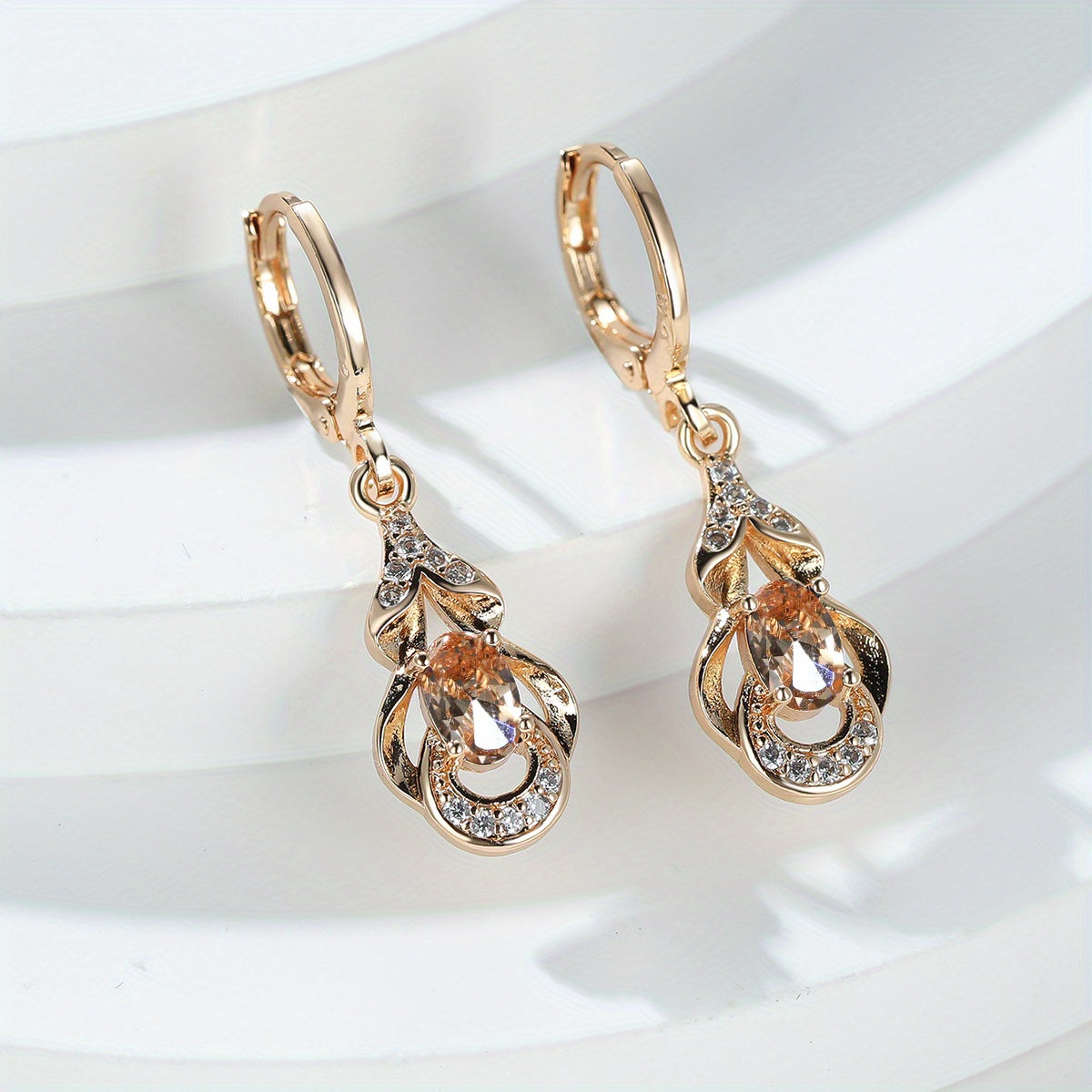 [Elegant Earrings] 18K Gold Plated Elegant Zirconia Drop Earrings | Women's Ear Jewelry For Banquet Dinner Decor