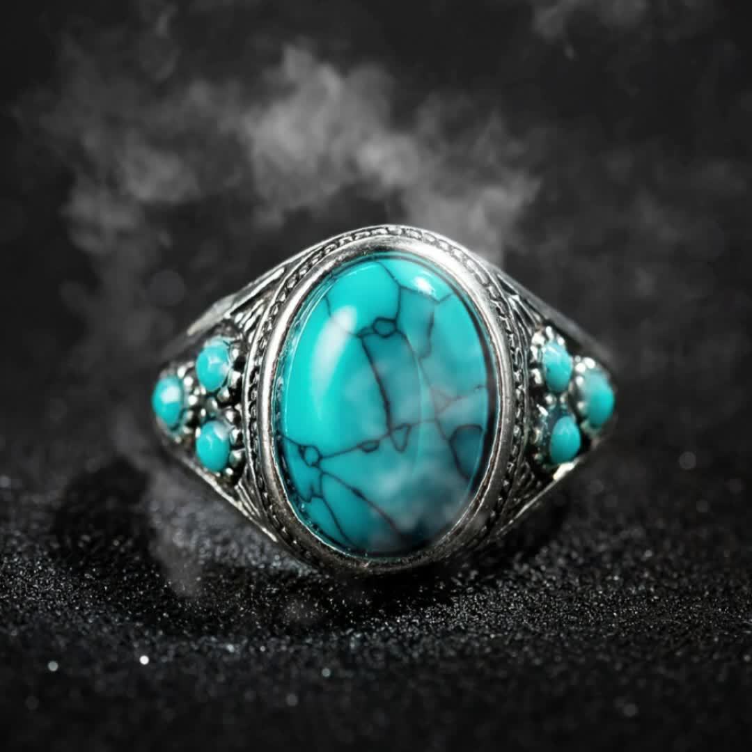 Golden Plated Synthetic Turquoise Ring - Unique Creative Design - Couple's Gift for Holidays