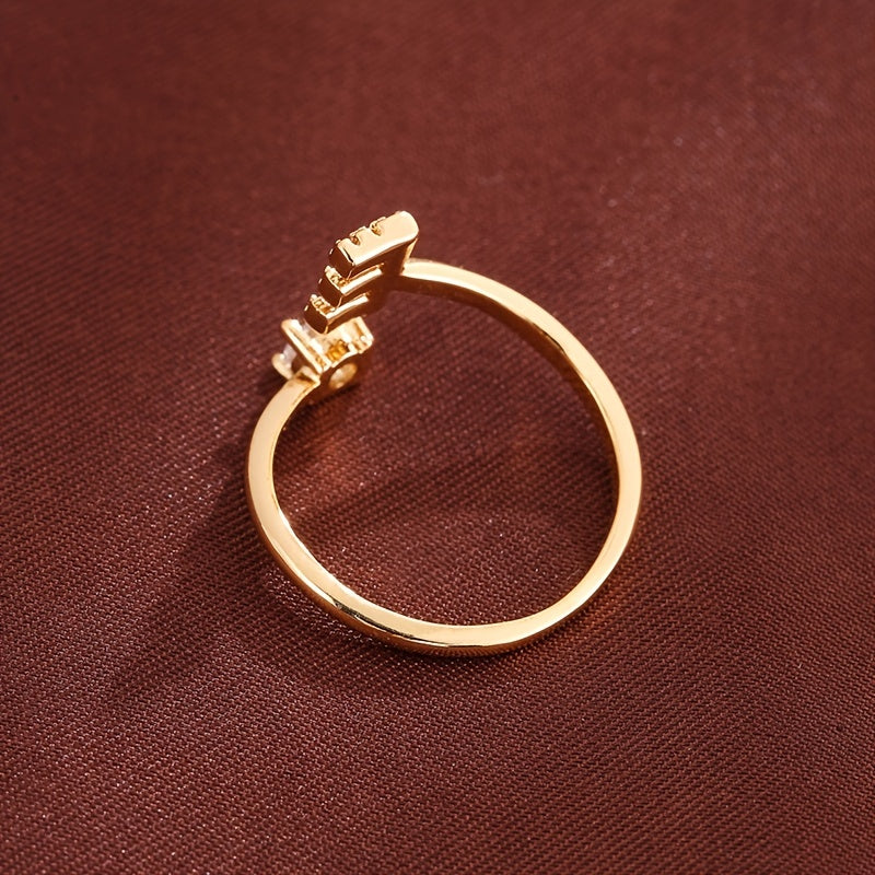 [Copper Fashion Ring] Four-claw Round Zirconia Adjustable Copper Ring With 26 English Letters