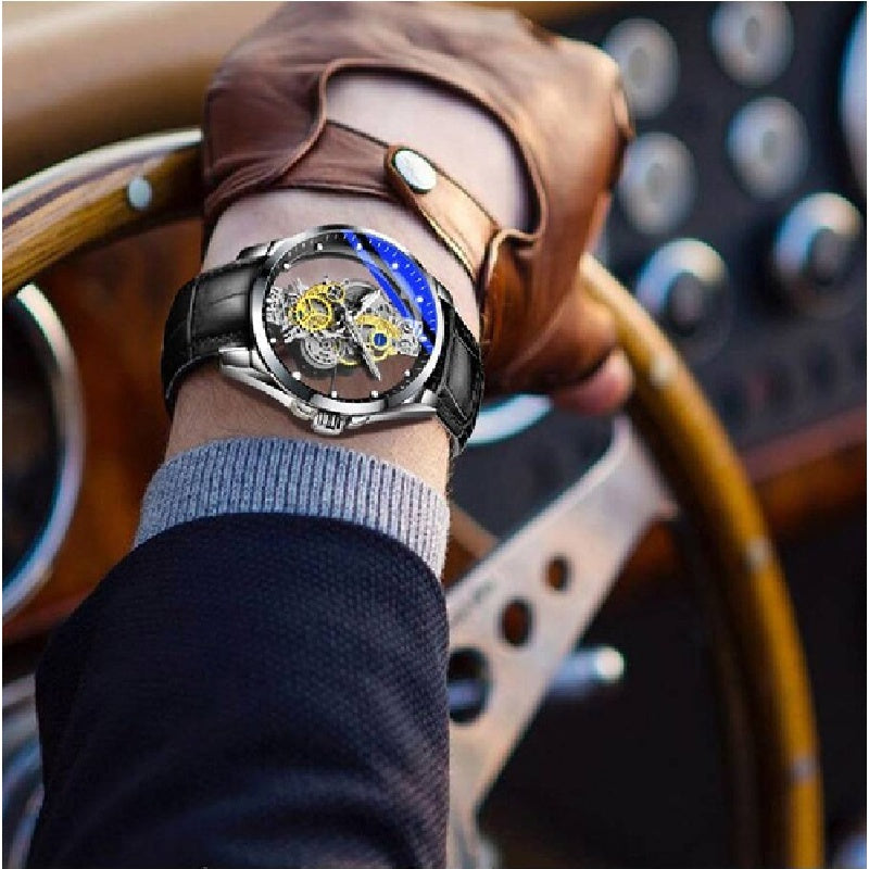 [Silvery Luminous Quartz Watch] Silvery Men's Luminous Quartz Watch - One Business Style Hollow Out See Through