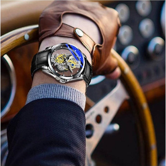 [Silvery Luminous Quartz Watch] Silvery Men's Luminous Quartz Watch - One Business Style Hollow Out See Through