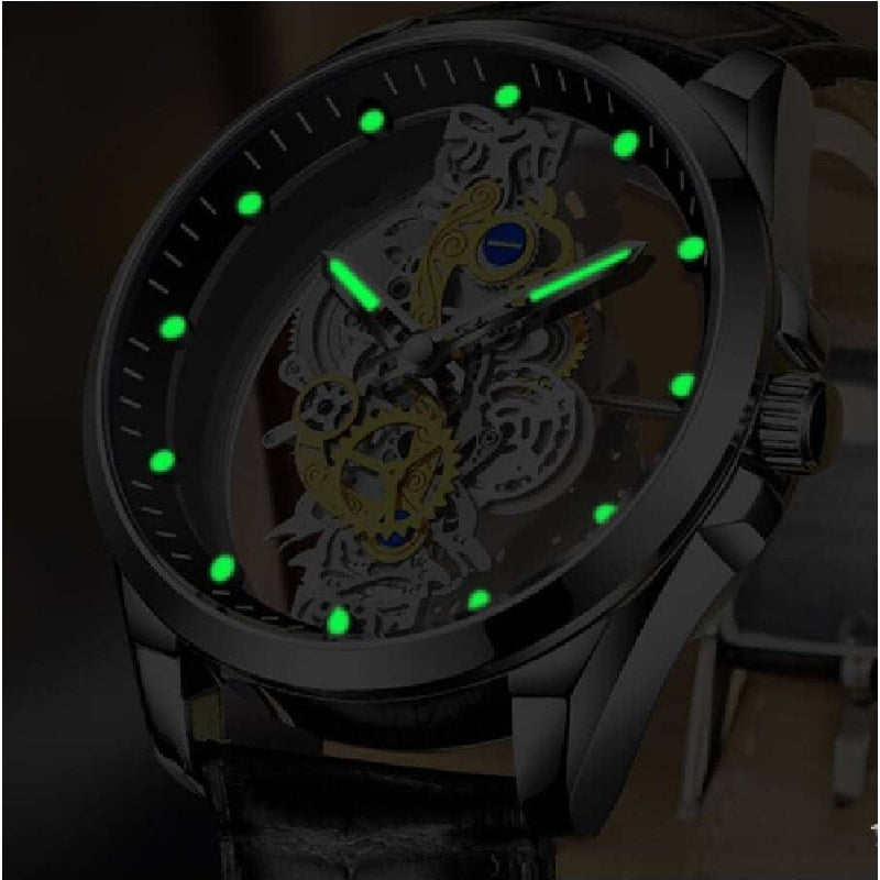 [Silvery Luminous Quartz Watch] Silvery Men's Luminous Quartz Watch - One Business Style Hollow Out See Through